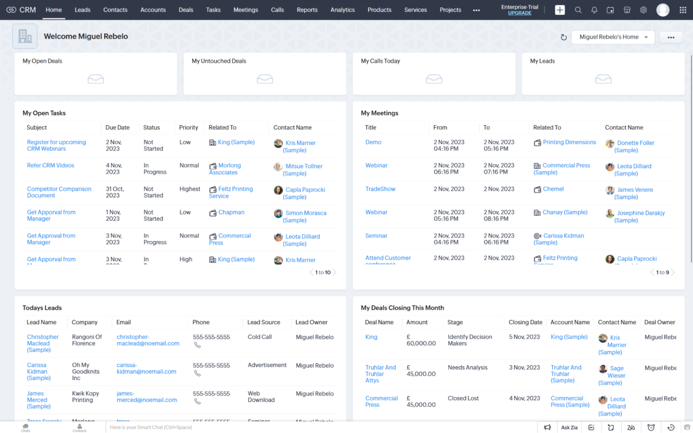 Zoho CRM: best free CRM app