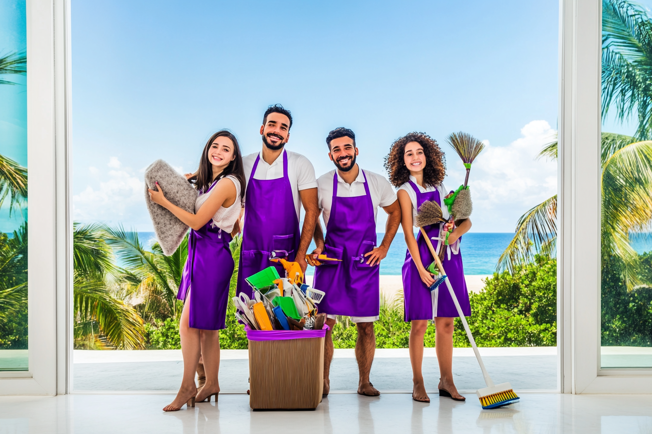 Excited group of cleaners starting their day working in california